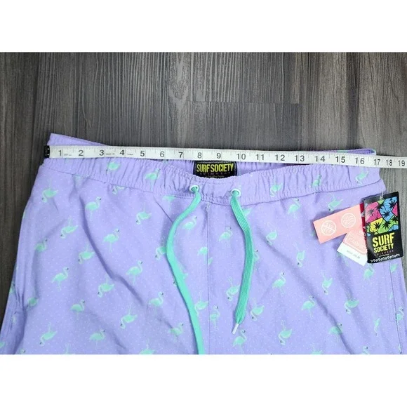Surf Society Swim Trunks Men's Size XL Green Flamingo Pattern Swimwear Beach - Picture 4 of 7